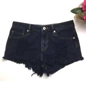 Gypsy Warrior Jean Shorts Distressed Frayed Black